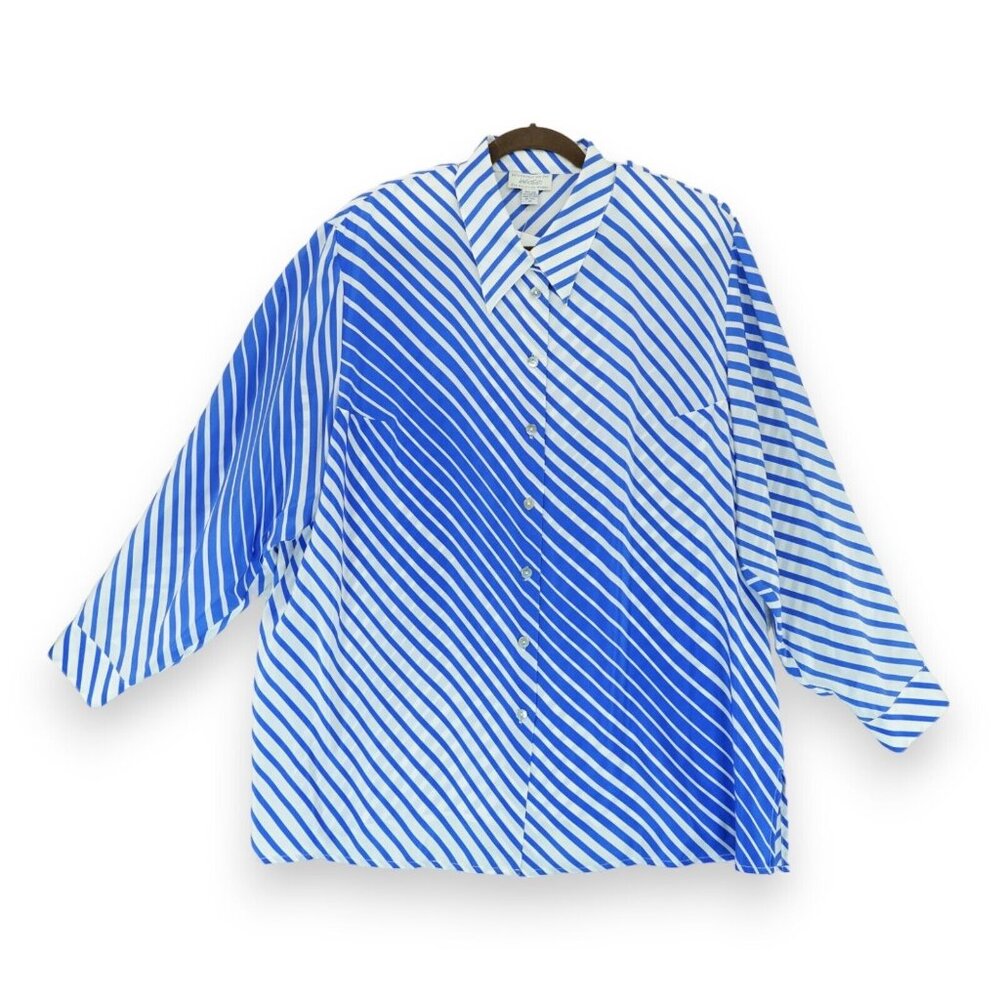 NWT Vintage Lord & Taylor Womens Top Blue Silk Button Shirt Blouse Striped Rare!